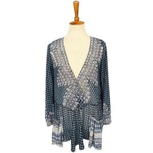 Free People Women Into The Mystic Sheer Boho Peasant Top Tunic Blue Size Medium